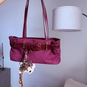 Burgundy Buckle Handbag with Charms